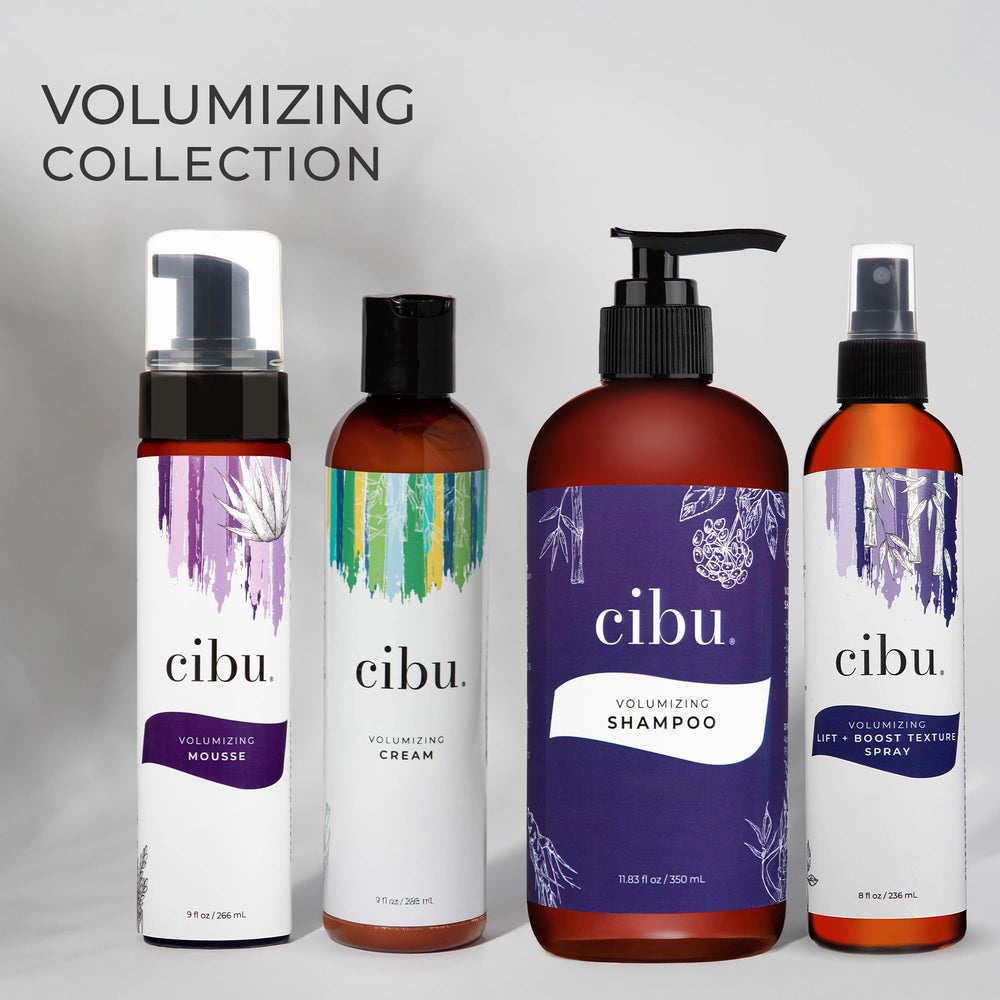 CIBU Volume Pre-Shampoo Conditioner pairing suggests enhanced results.