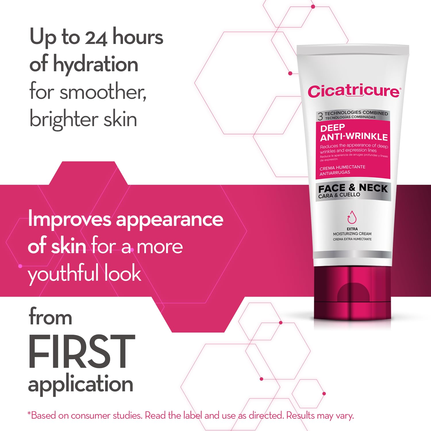 Cicatricure Deep Anti-Wrinkle ingredients visual highlighting peptides and Q-Acetyl 10 for moisture.