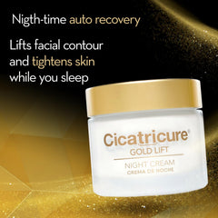 Cicatricure Gold Lift Night Cream application on face shows lifting and moisture