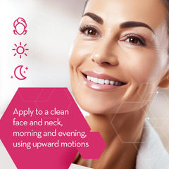 Cicatricure neck-cream usage image demonstrating upward motion on the neck.
