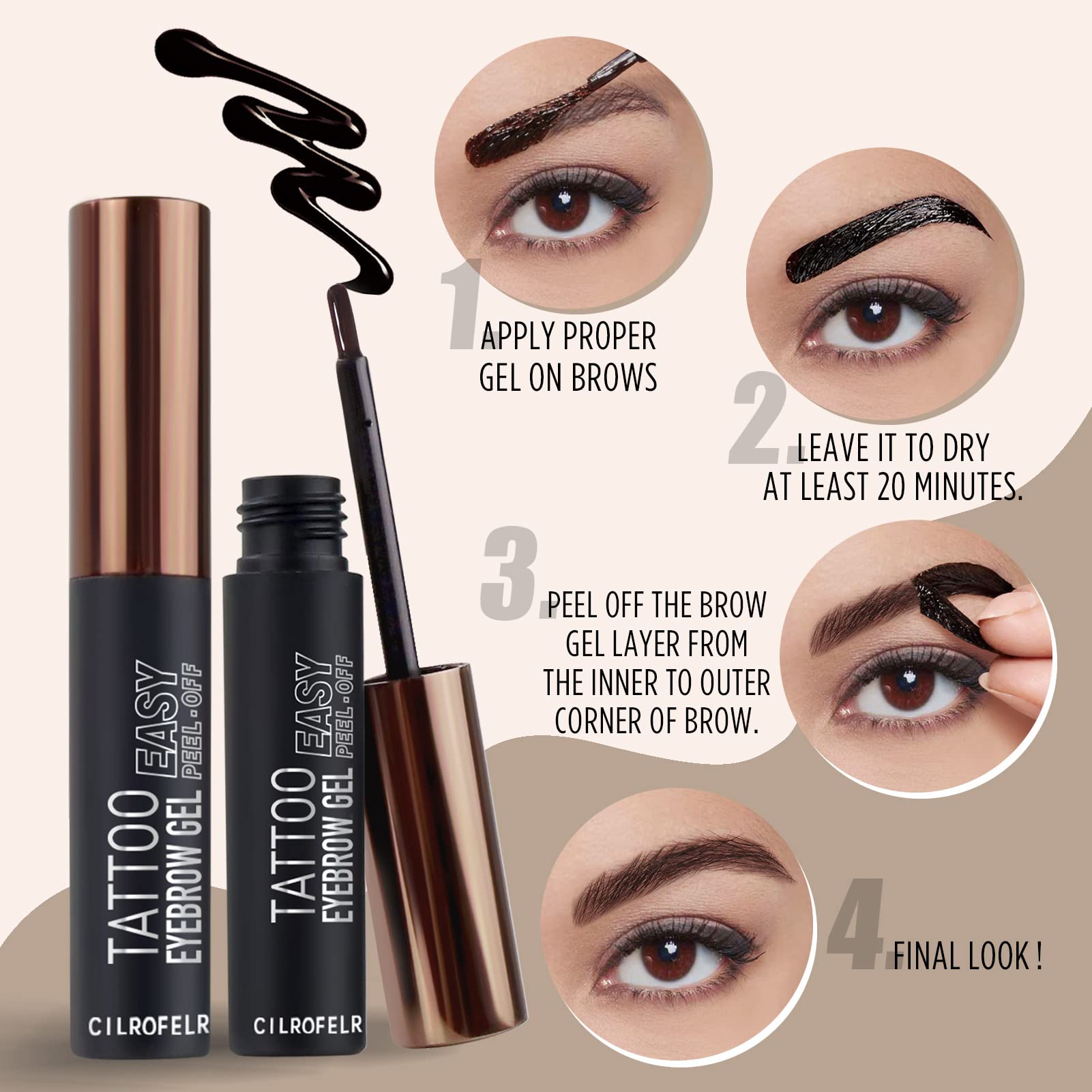 Cilrofelr Tattoo Brow Gel four shades to match many tones