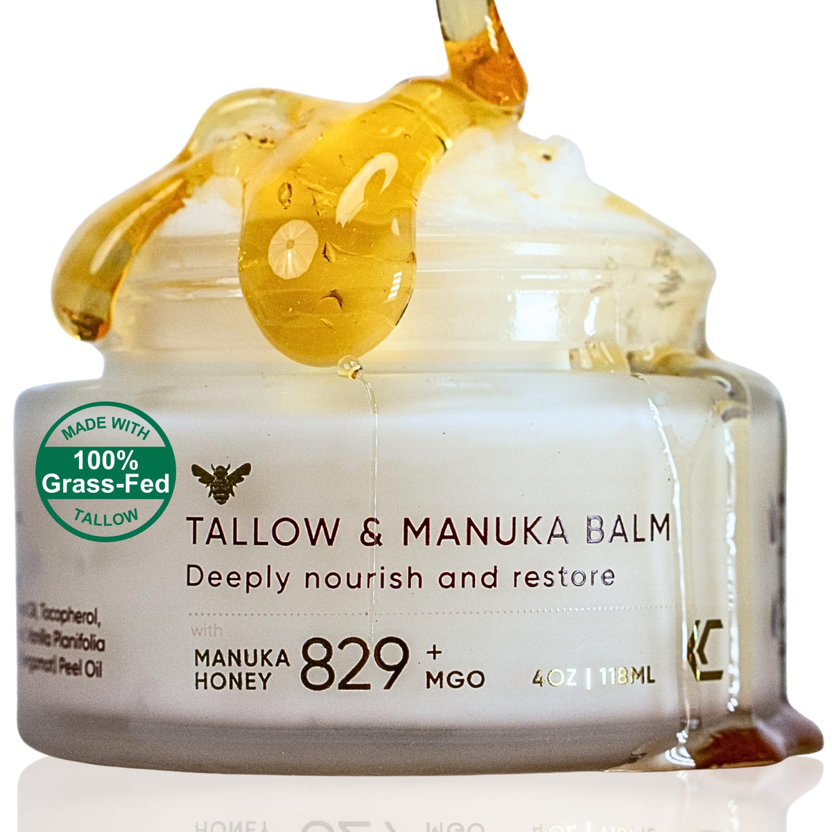 Cinder Brands grass-fed beef tallow balm in jar provides deep hydration for sensitive skin