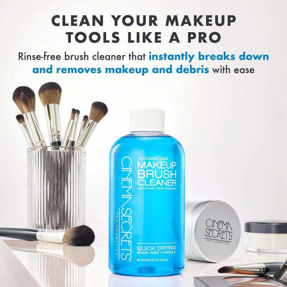 Aluminum tin ready for dipping Cinema Secrets brush cleanser, professional cleaning setup.