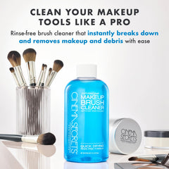 Aluminum tin ready for dipping Cinema Secrets brush cleanser, professional cleaning setup.