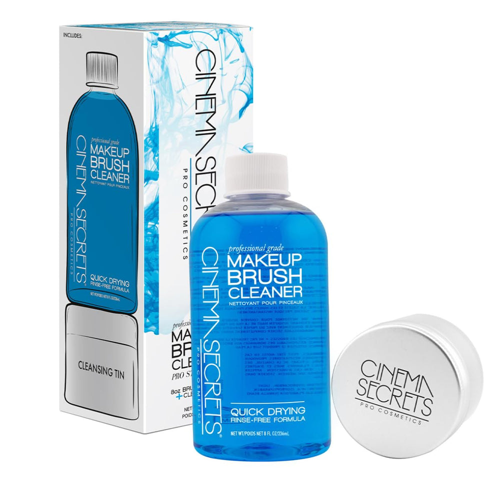 Cinema Secrets blue vanilla brush cleanser in tin for quick, water-free cleaning.