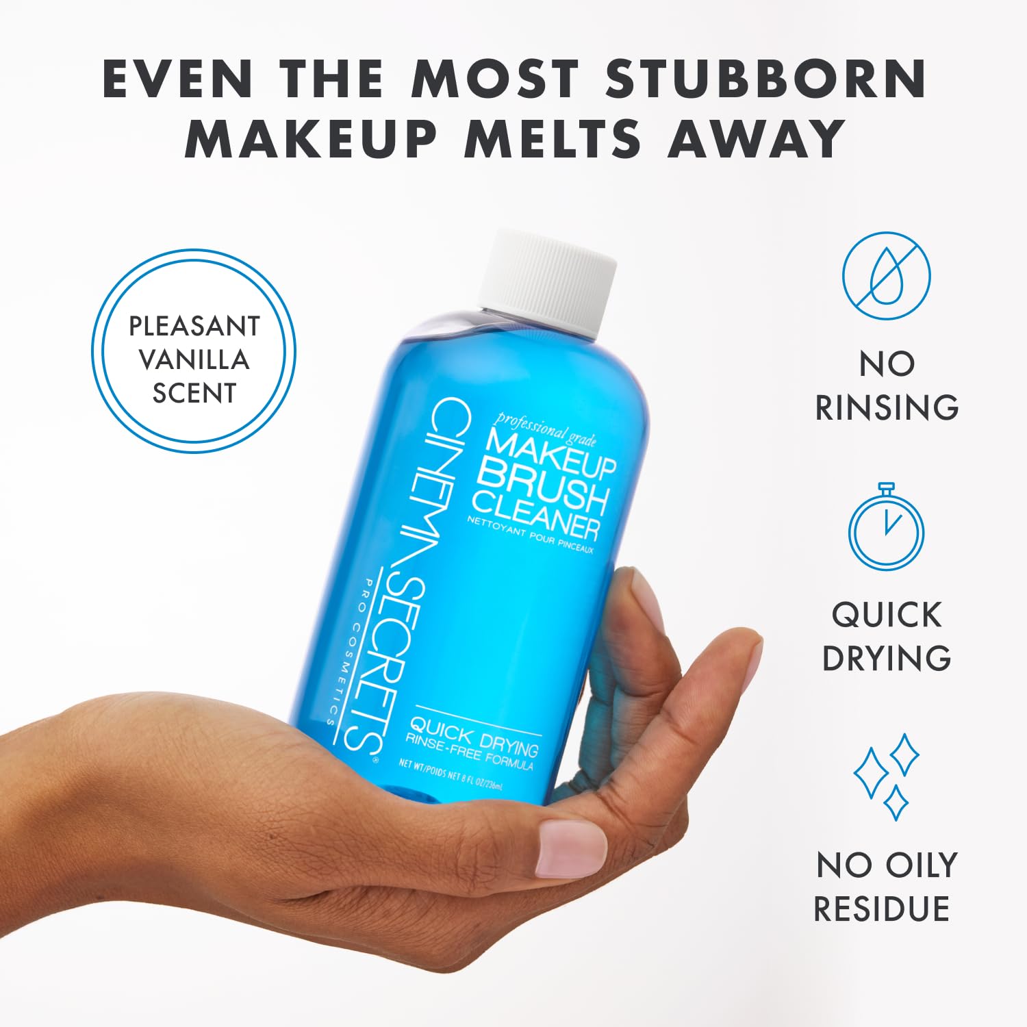 Cinema Secrets spray bottle illustrating fast, residue-free brush refreshment.