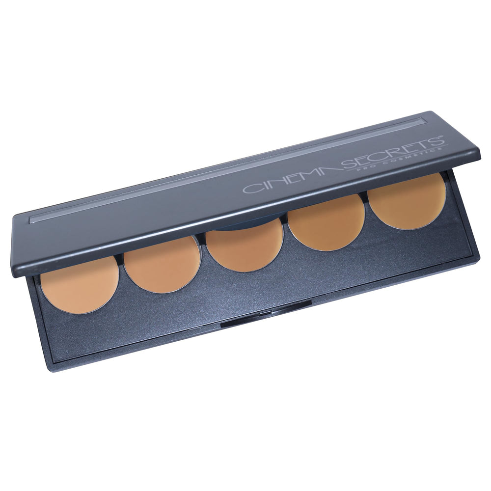 Cinema Secrets Ultimate Foundation Palette medium peach beige swatches for warm complexions.