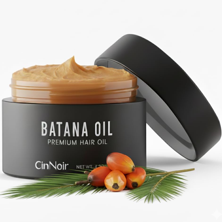 CinNoir Batana Oil bottle close-up showing pure, organic hair nourishment.