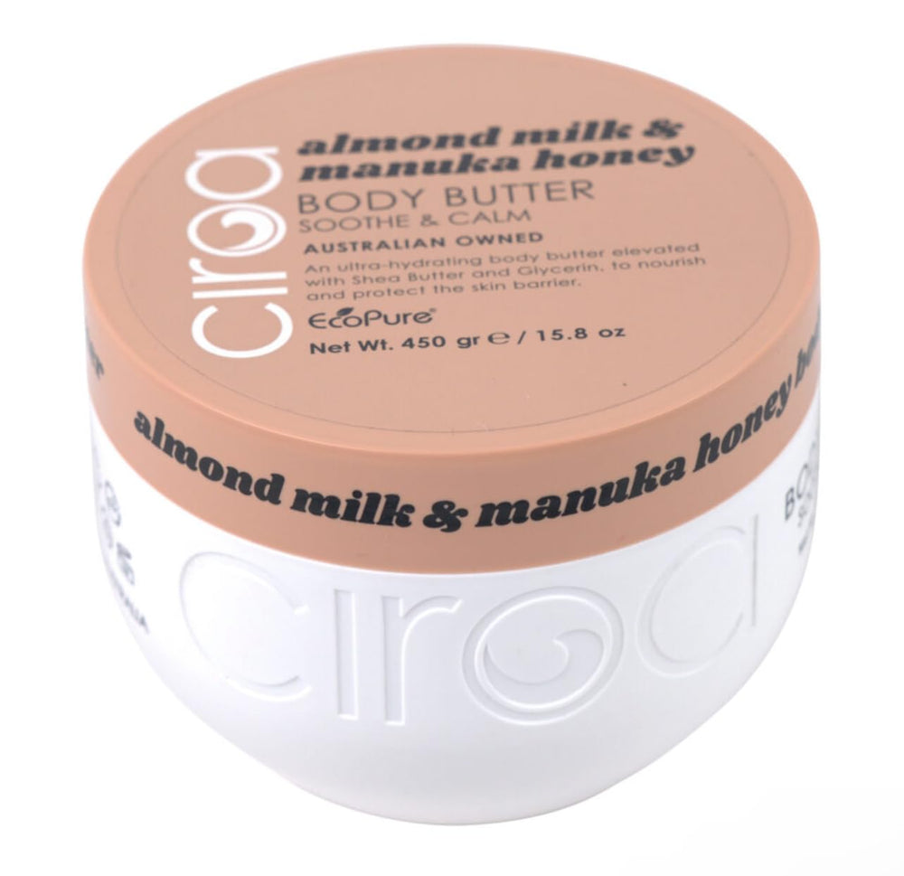Ciroa Almond Milk & Manuka Honey Body Butter jar shows rich hydration