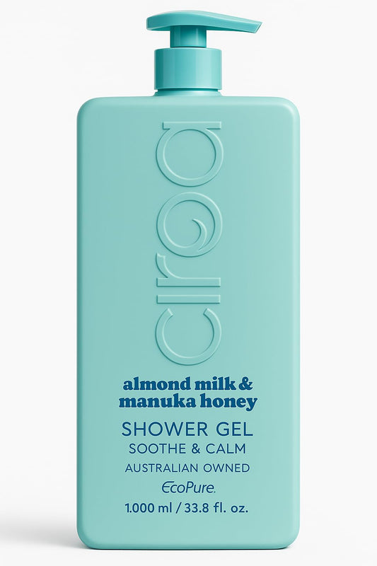 Ciroa Almond Milk & Manuka Honey Shower Gel bottle for a soothing cleanse and calm skin