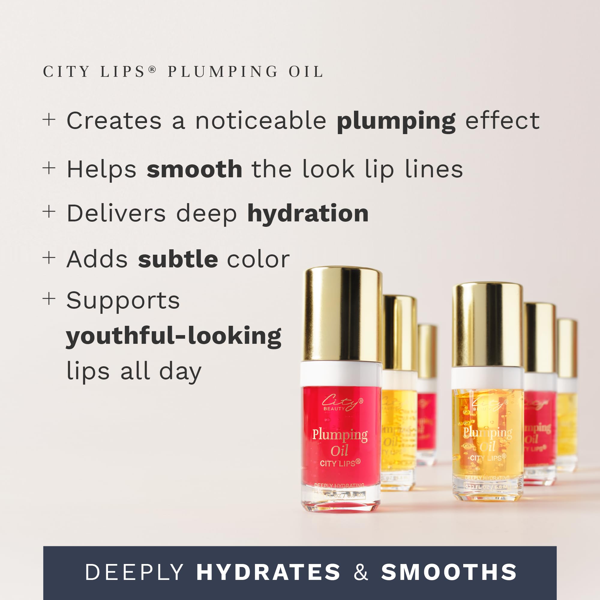 Applying City Lips Plumping Oil for immediate lip hydration.