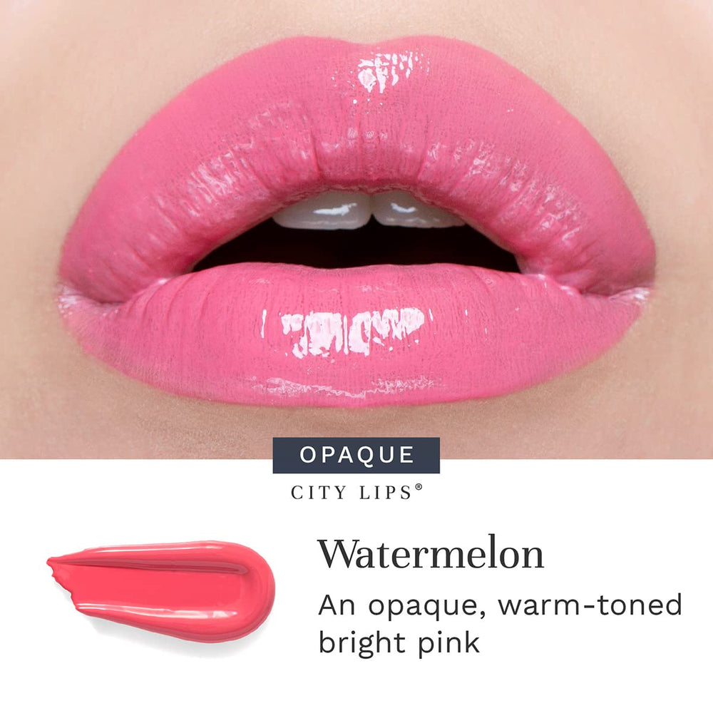 City Beauty City Lips Watermelon gloss ingredients give lasting moisture.