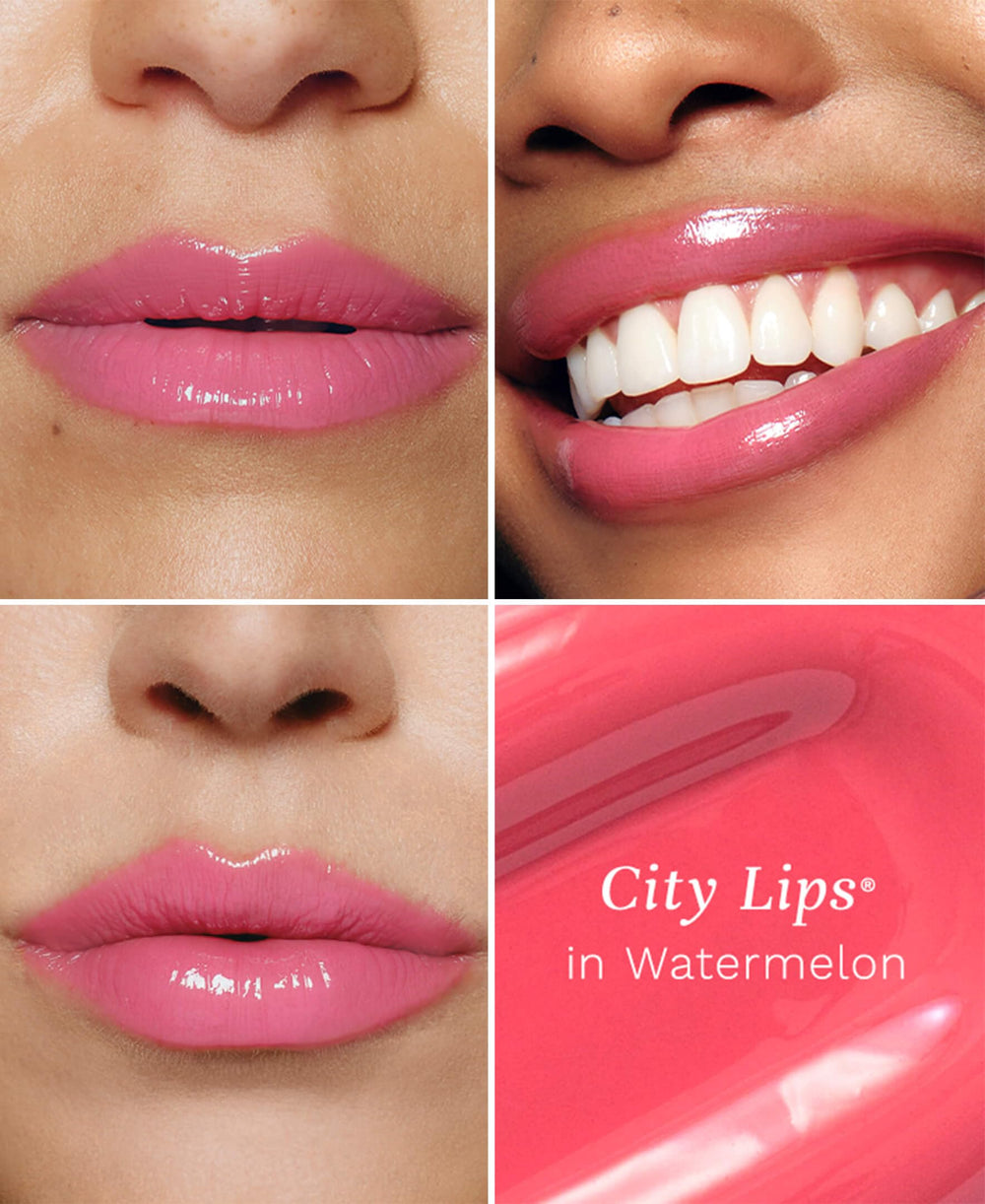 City Beauty City Lips Watermelon gloss pout enhances fullness.
