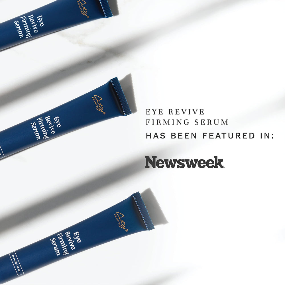 City Beauty Eye Revive Serum closeup shows taut finish in minutes.