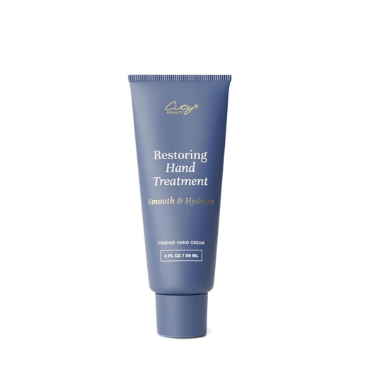 City Beauty Restoring Hand Treatment bottle closeup, highlighting anti-aging care