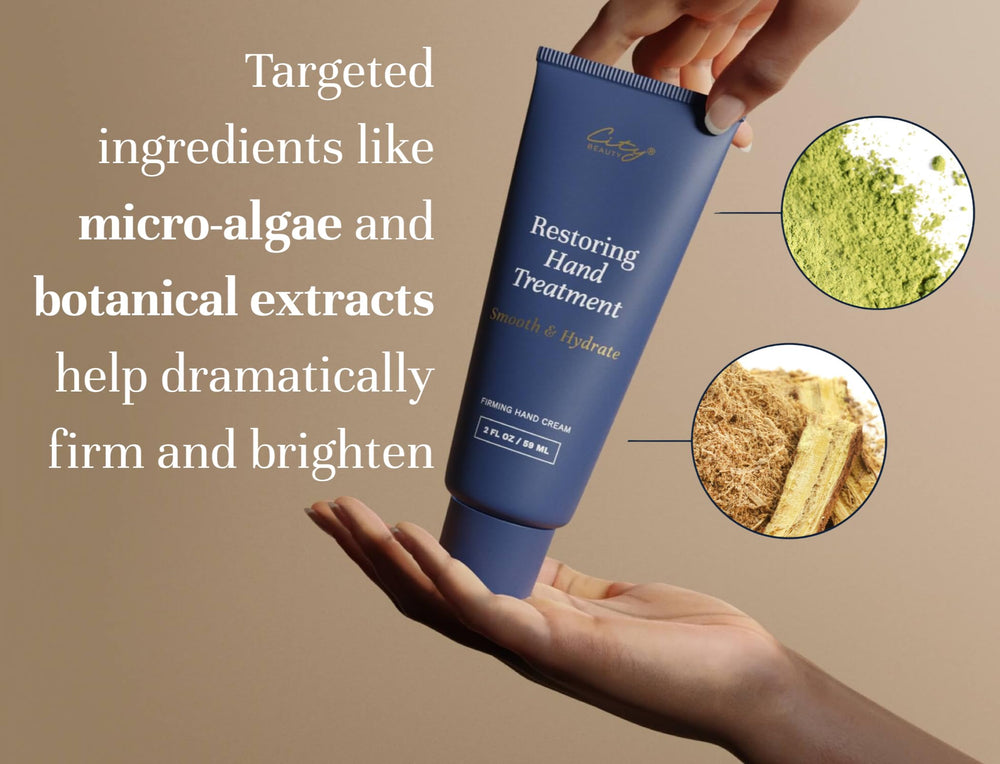 City Beauty Restoring Hand Treatment micro-algae ingredient closeup suggests wrinkle-smoothing potential