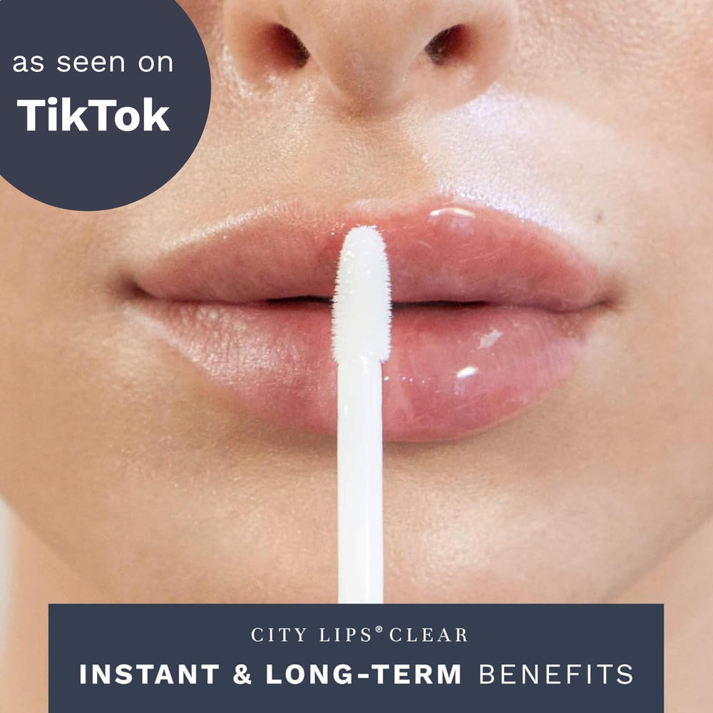 City Lips Clear tube closeup emphasizing premium packaging