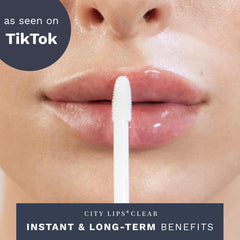 City Lips Clear tube closeup emphasizing premium packaging