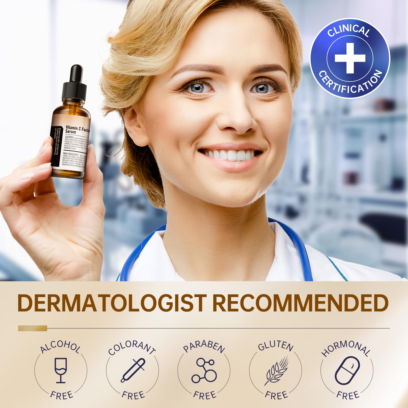 CKM Vitamin C Serum near eyes illustrating safe eye-area use