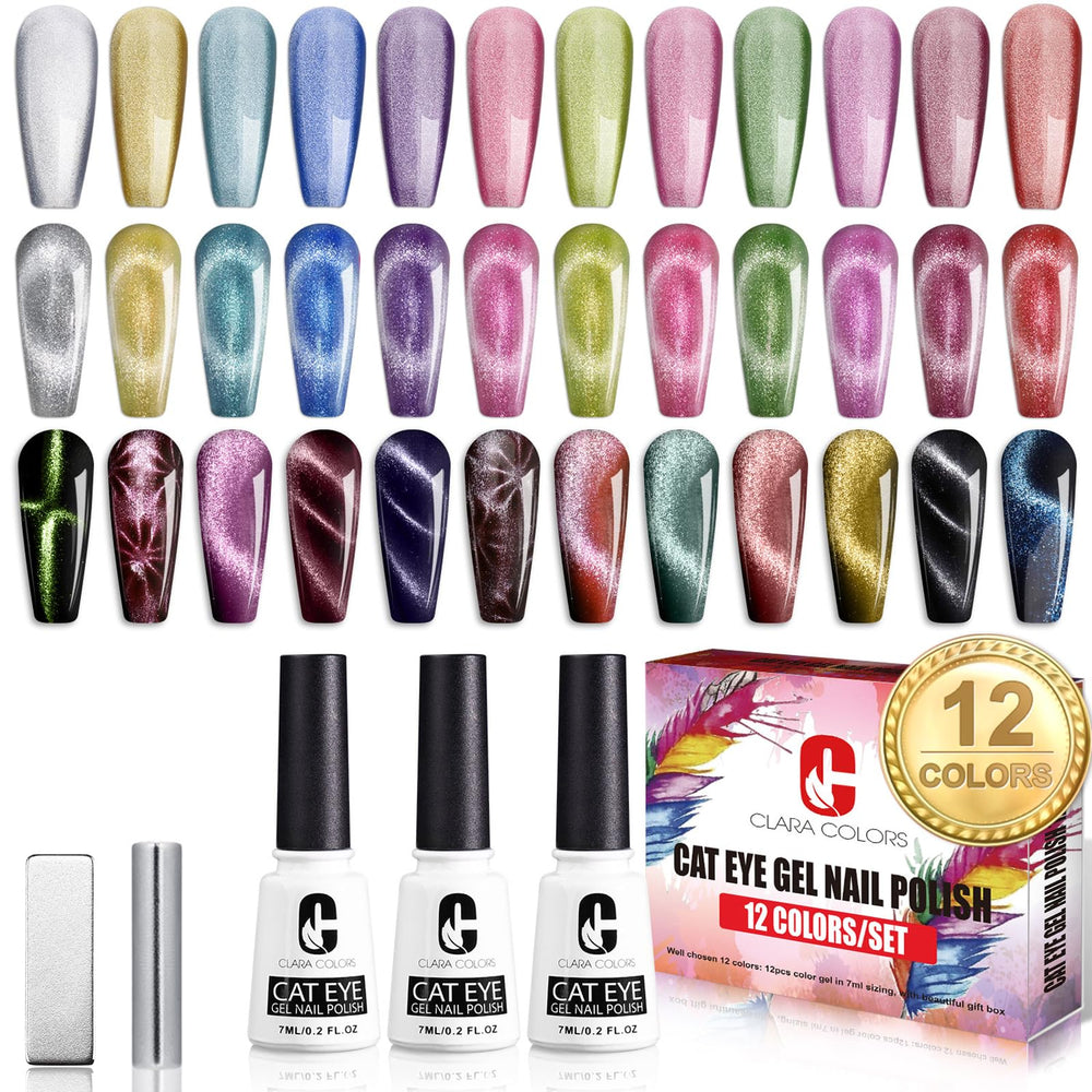 Clara Colors cat-eye gel nail polish set showing reflective galaxy hues