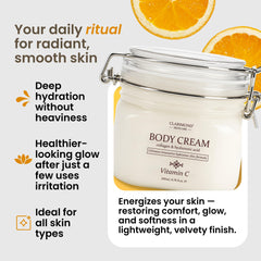 Minimalist packaging of Clarimond Vitamin C Body Cream on display.
