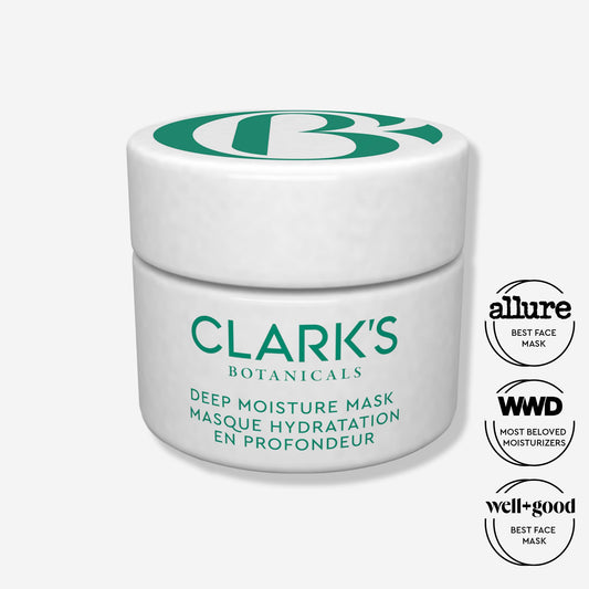 Clark's Botanicals Deep Moisture Mask cream texture close-up showing rich hydration.