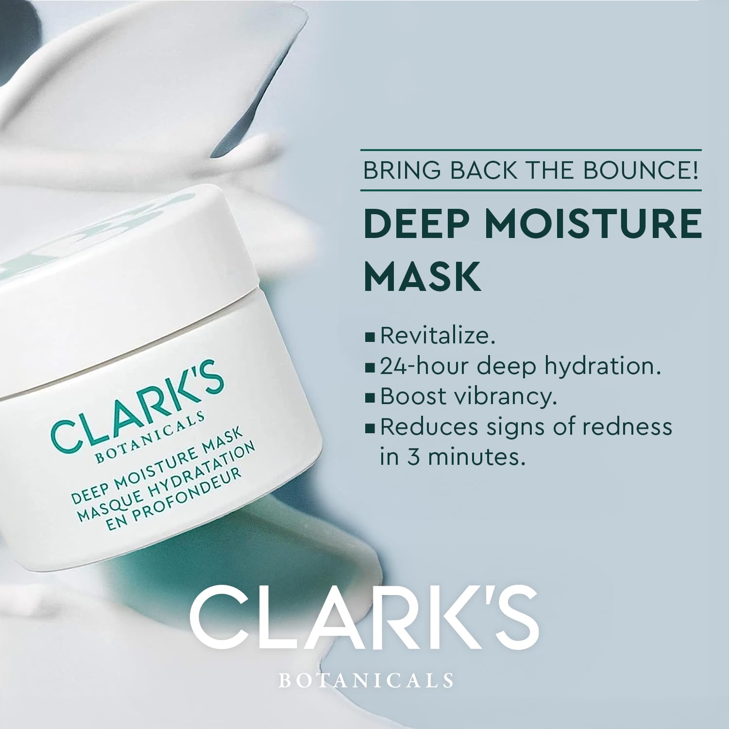 Clark's Botanicals Deep Moisture Mask features Japanese green tea and vitamin E ingredients.