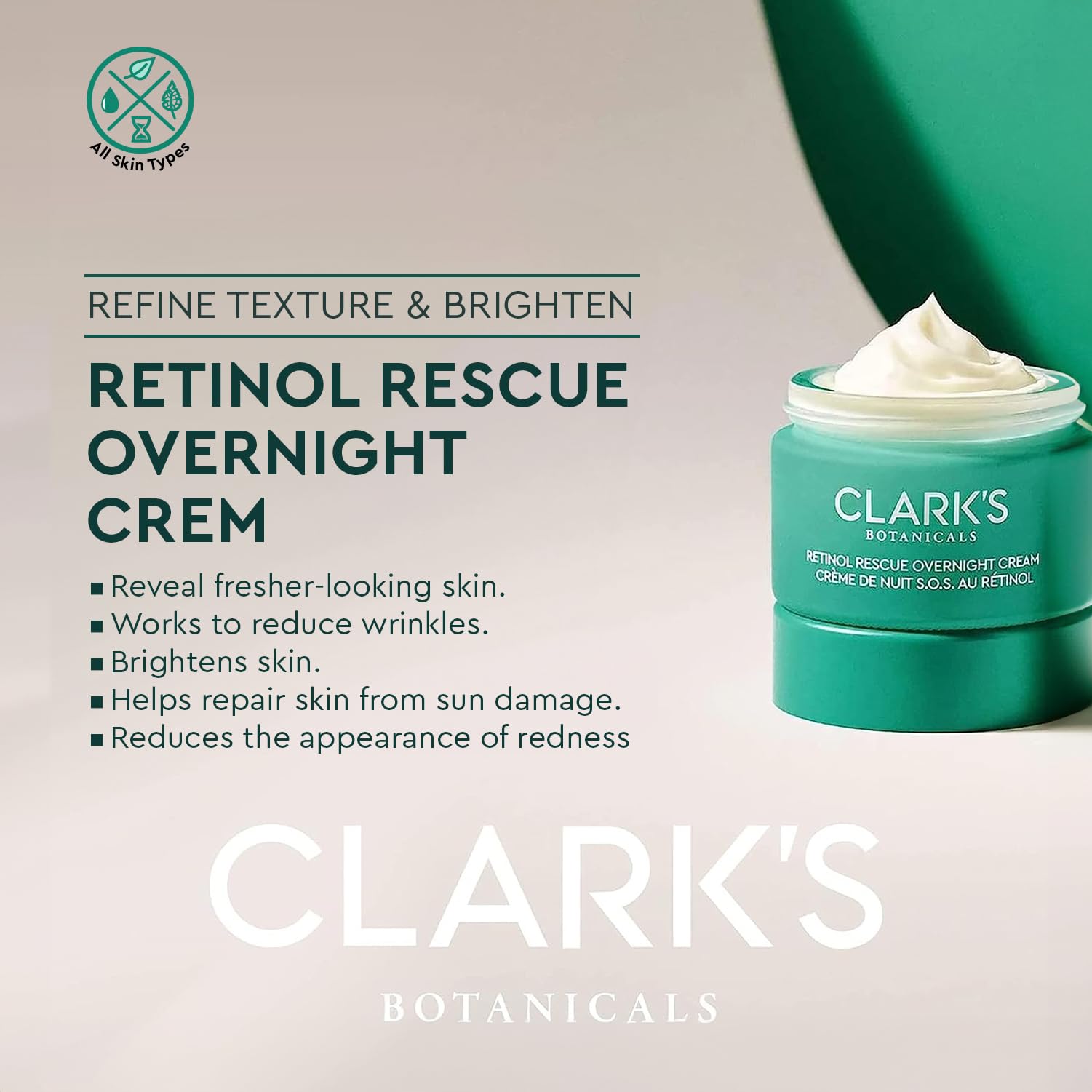 Night application scene of Clark's Botanicals Retinol Rescue Overnight Cream