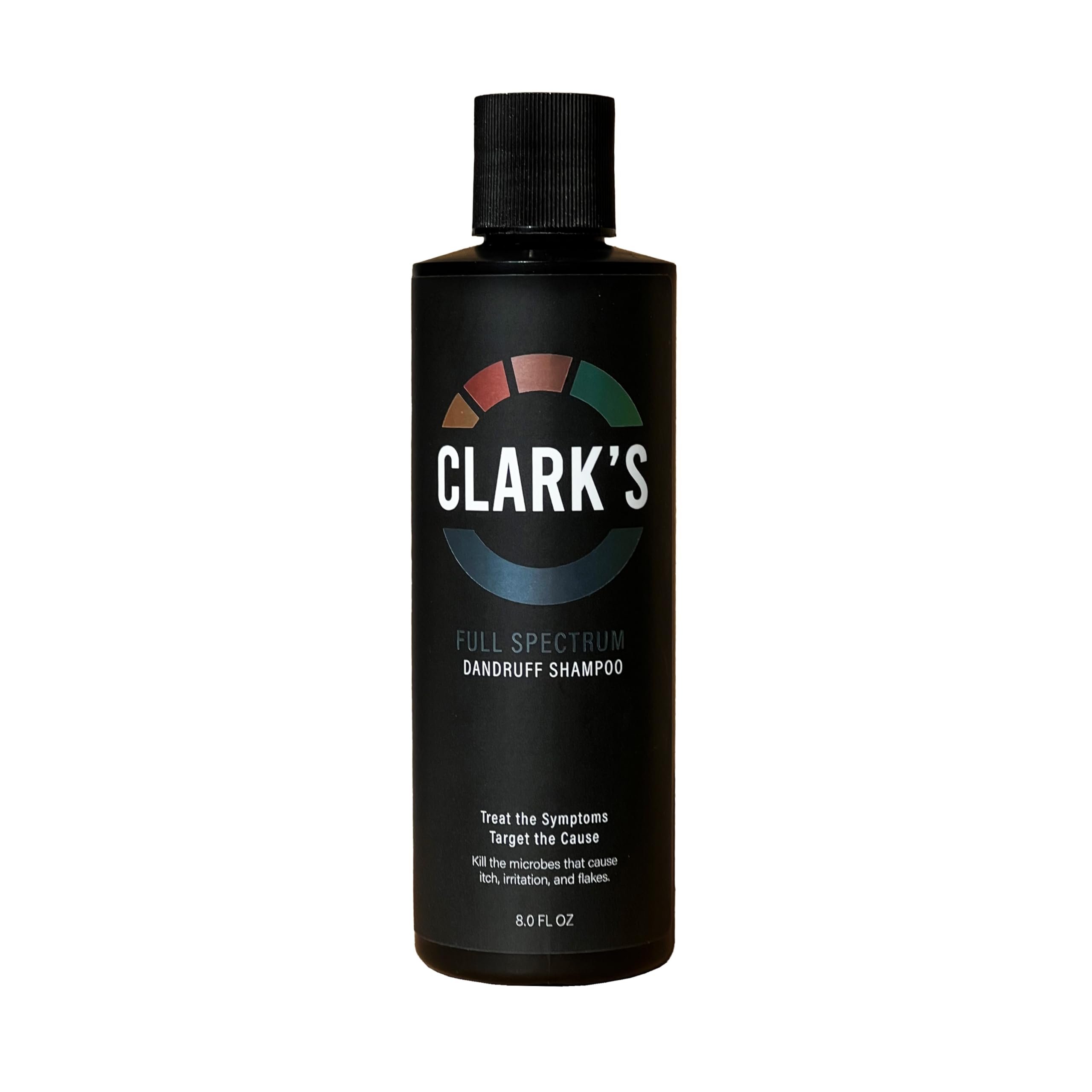 Clark's Full Spectrum Dandruff Shampoo bottle highlighting dandruff control ingredients.