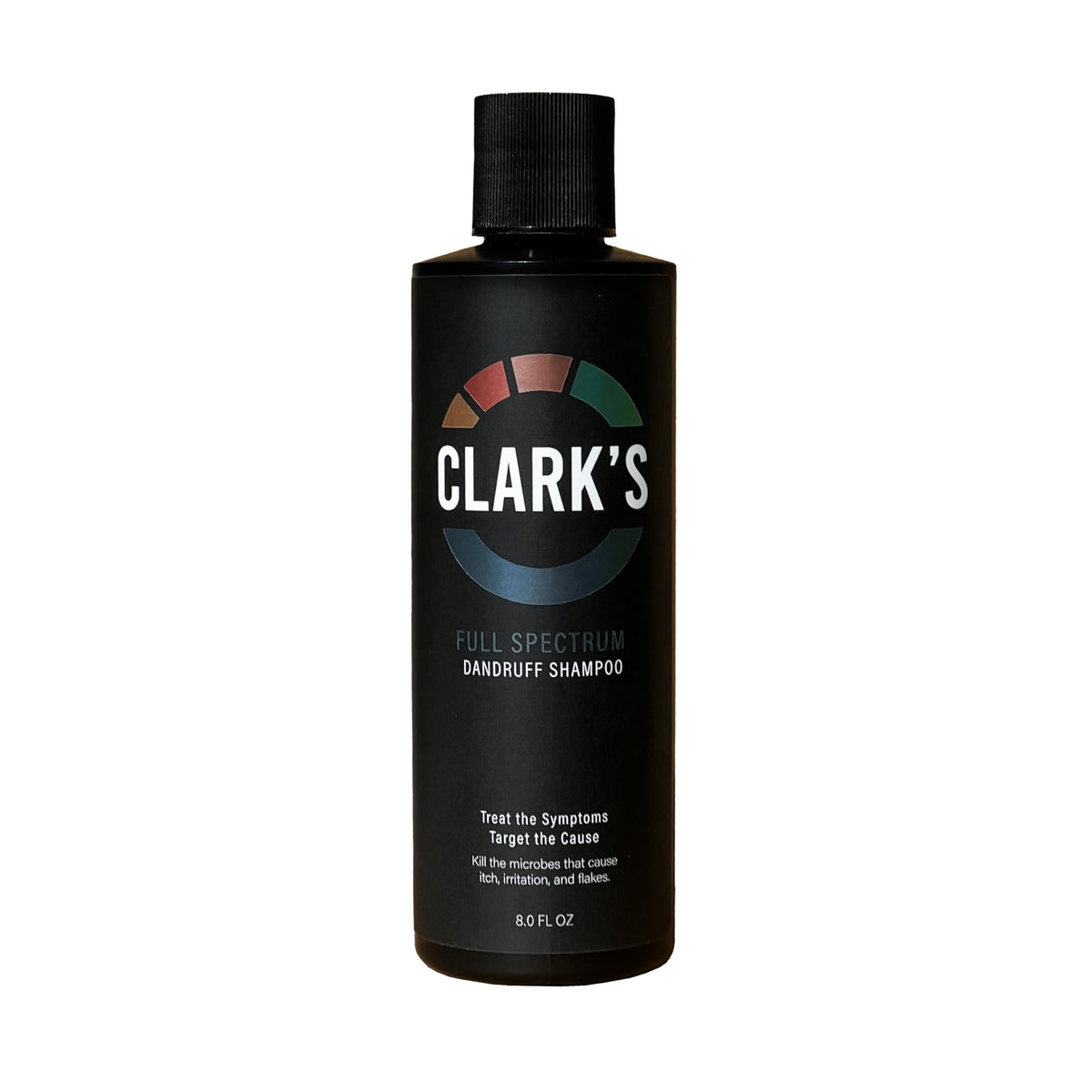 Clark's Full Spectrum Dandruff Shampoo bottle highlighting dandruff control ingredients.