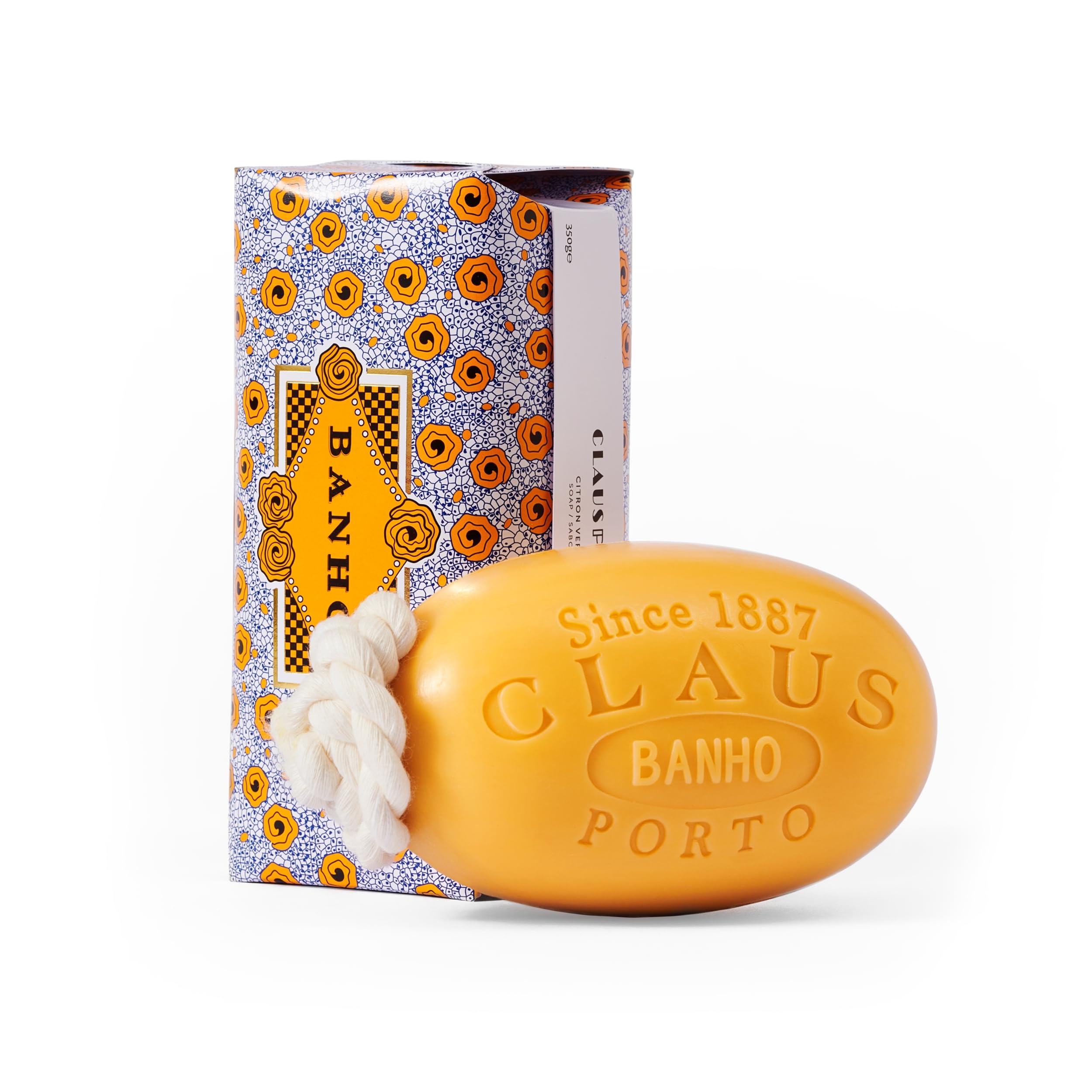 Claus Porto Banho Citron Verbena soap-on-a-rope with fresh citrus scent and convenient hanging feature