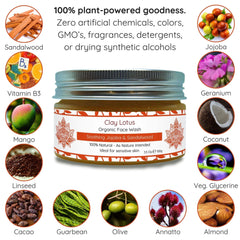 Clay Lotus Face Wash sandalwood essence provides calming cleanse