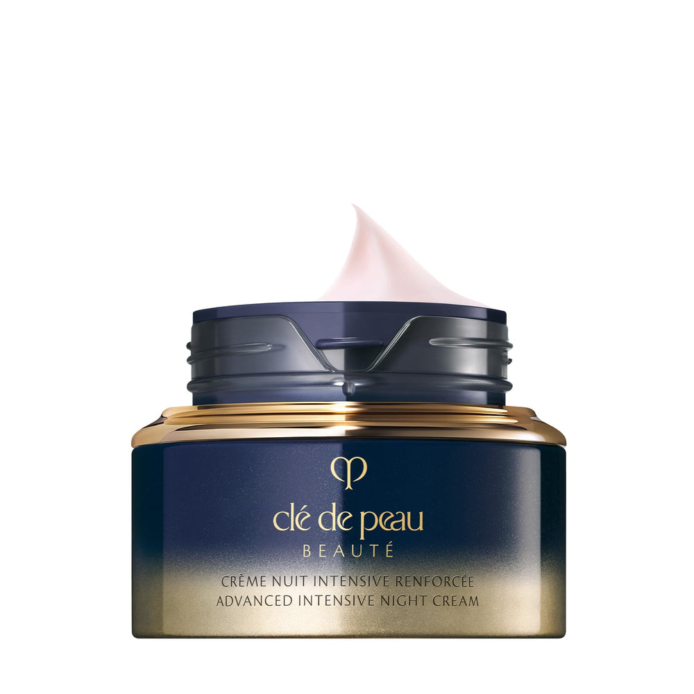 Advanced Night Cream texture close-up reveals silky, cushiony formula ready for nightly use.