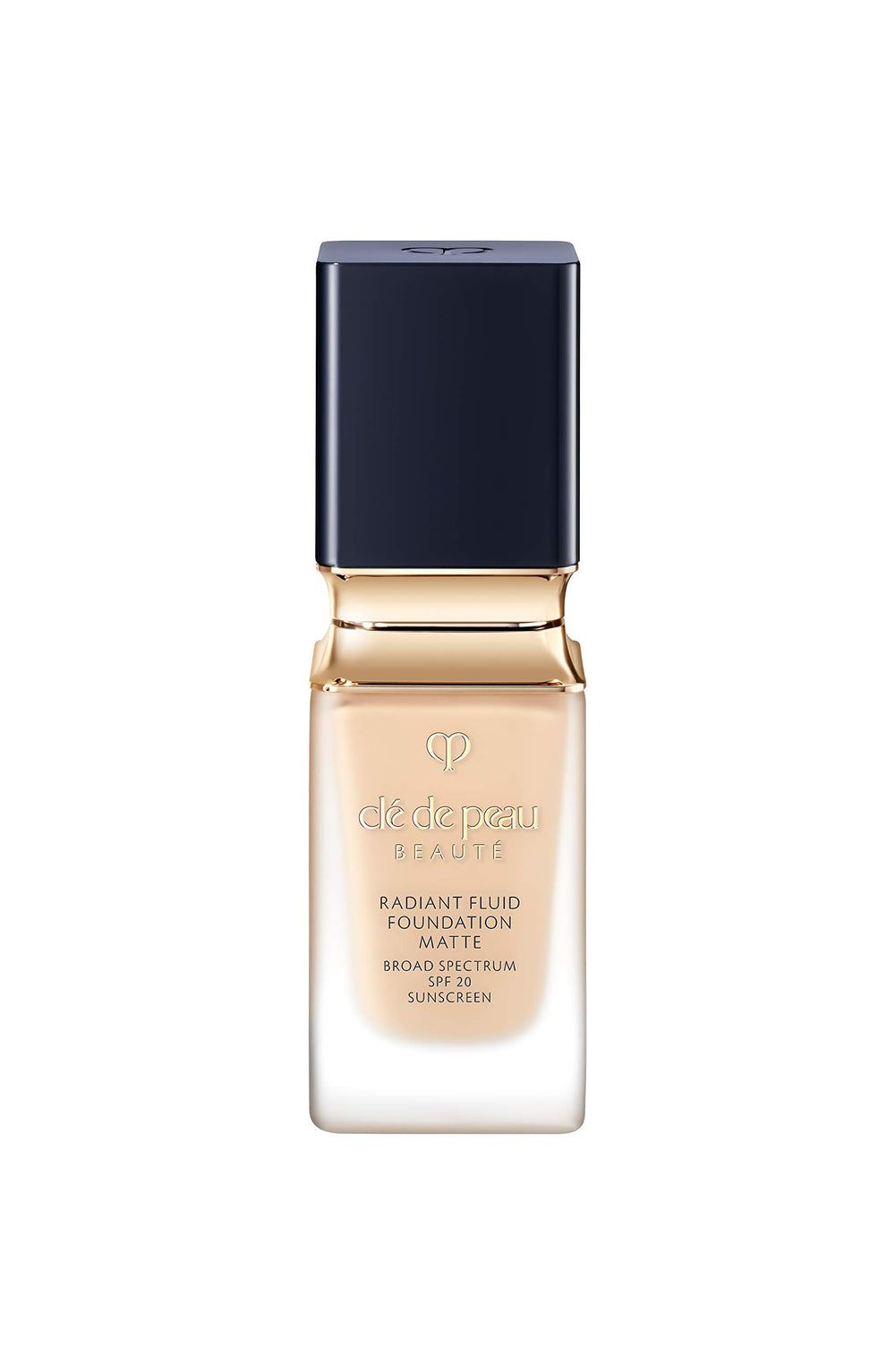 Cle de Peau Beauté Radiant Fluid Foundation O10 bottle shows matte finish and skincare benefits