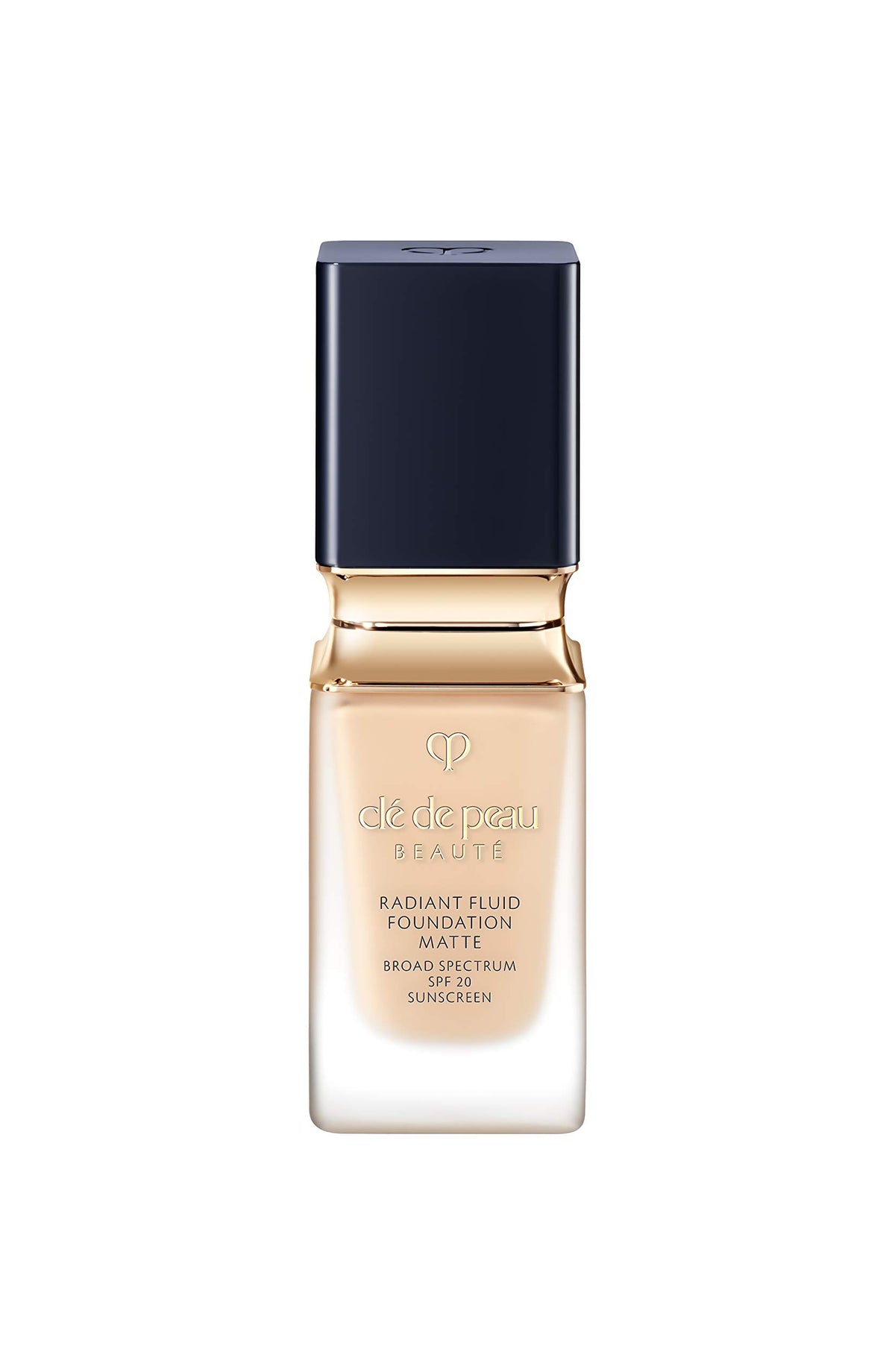 Cle de Peau Beauté Radiant Fluid Foundation O10 bottle shows matte finish and skincare benefits