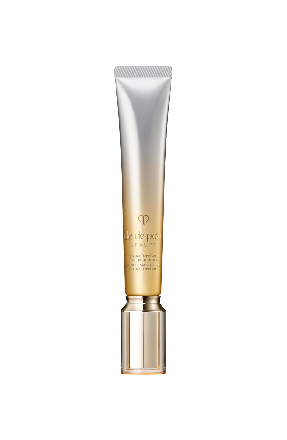 Clé de Peau Beauté Wrinkle Smoothing Serum Supreme bottle promotes hydration for refined texture.