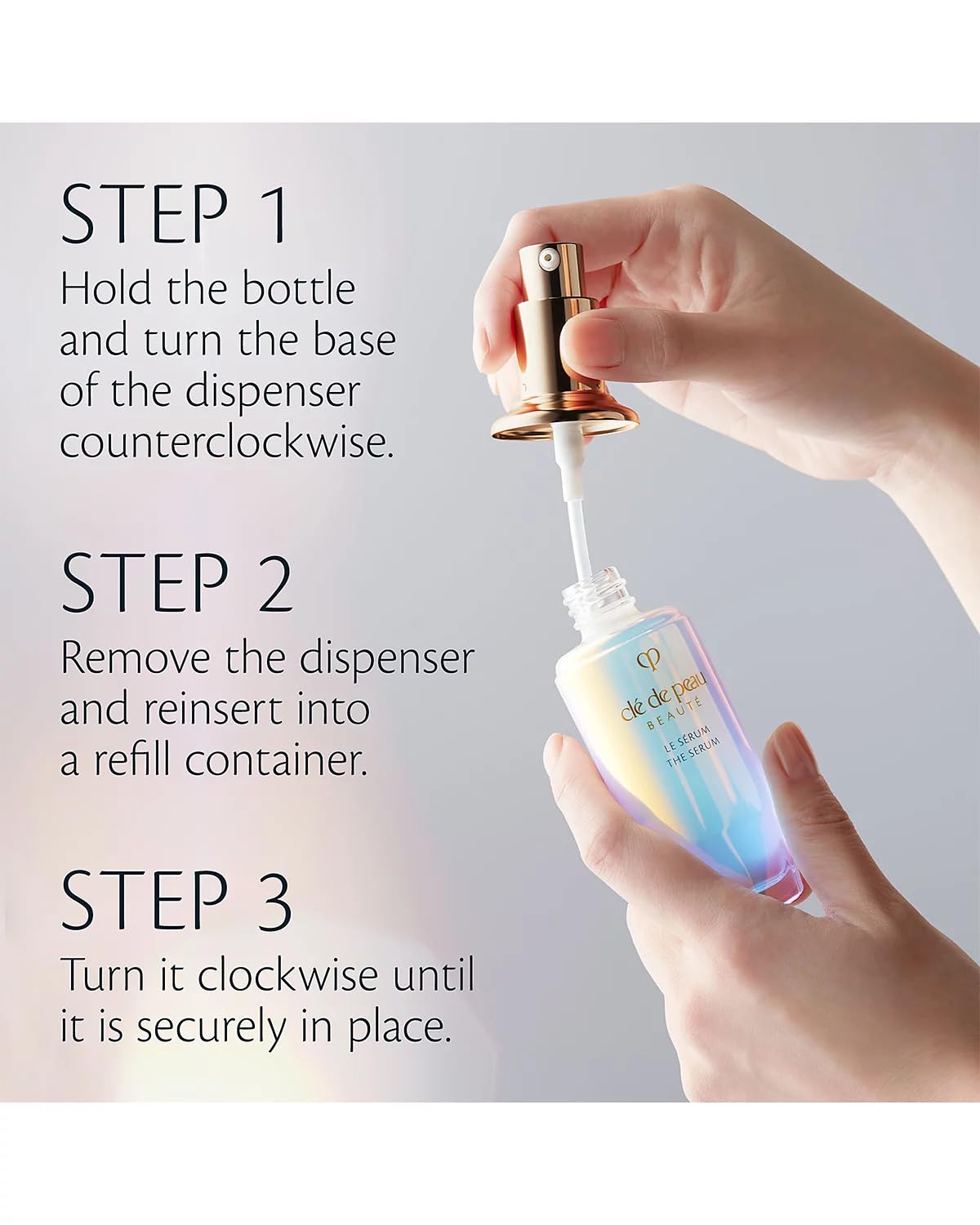 Clé de Peau Refill 30 ml amber bottle on a clean surface for hydration routine