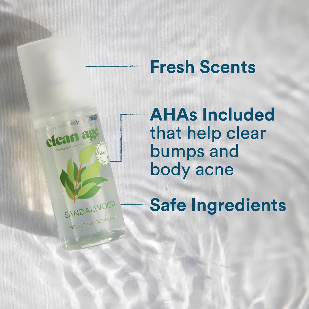 Clean Age teen body spray being applied for a light, gender-inclusive use