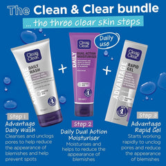 Clean & Clear Advantage on bathroom shelf evokes daily routine.