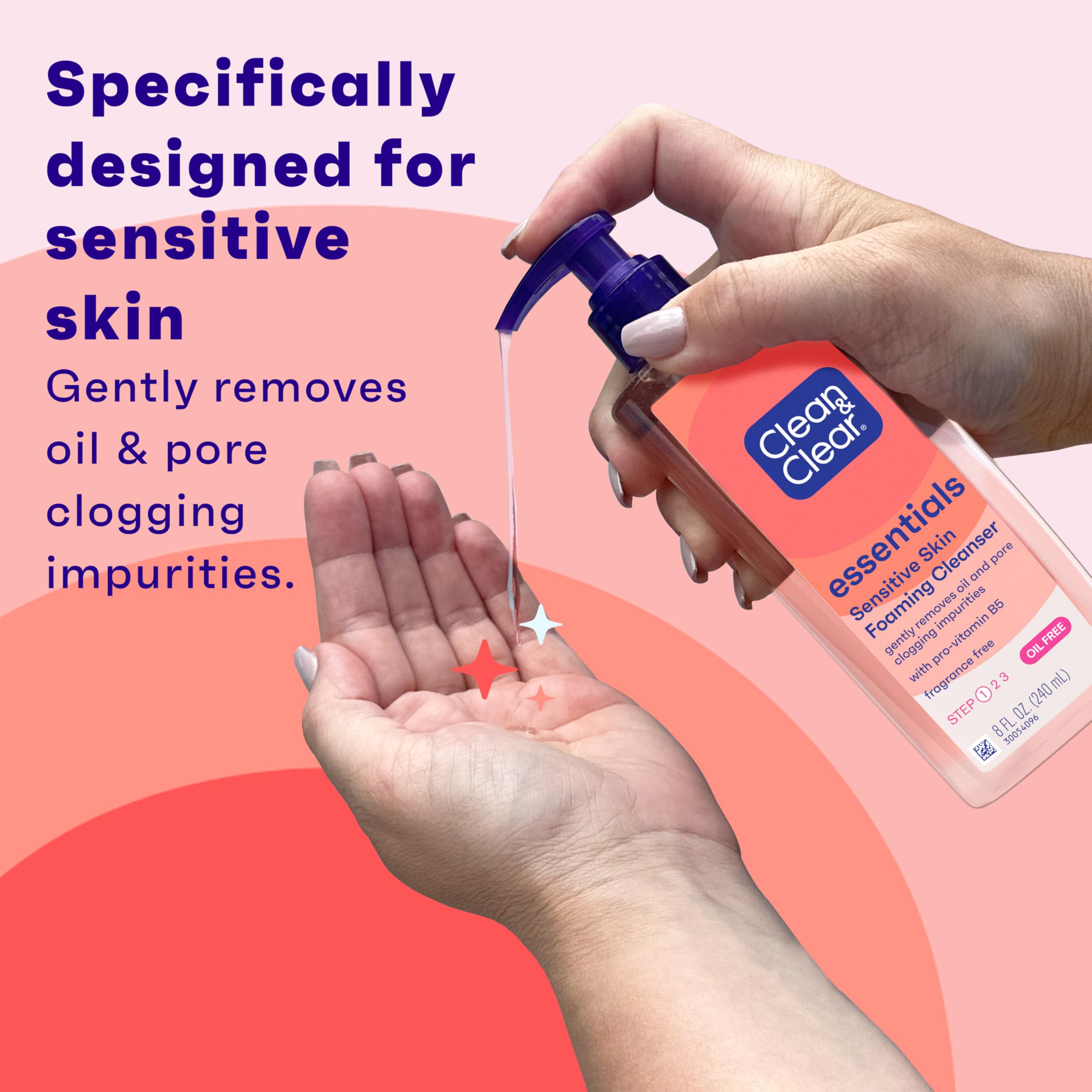 Foaming texture of Clean & Clear Essentials showing gentle daily lather.