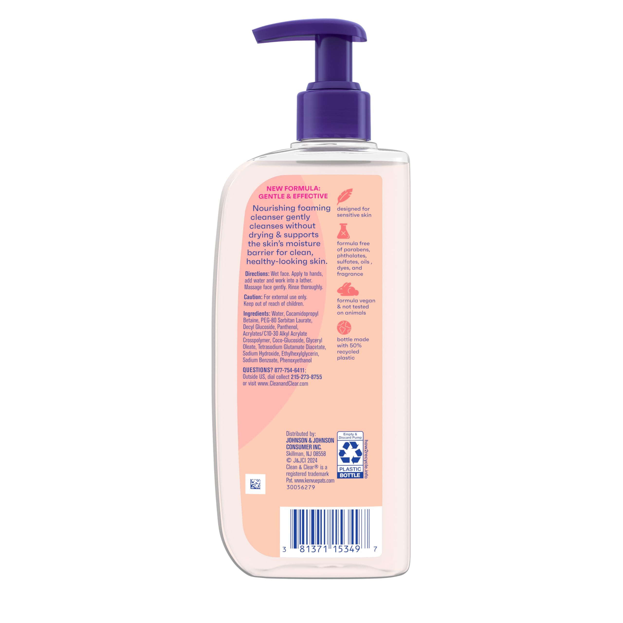 Fragrance-free Clean & Clear Essentials bottle with recyclable packaging.