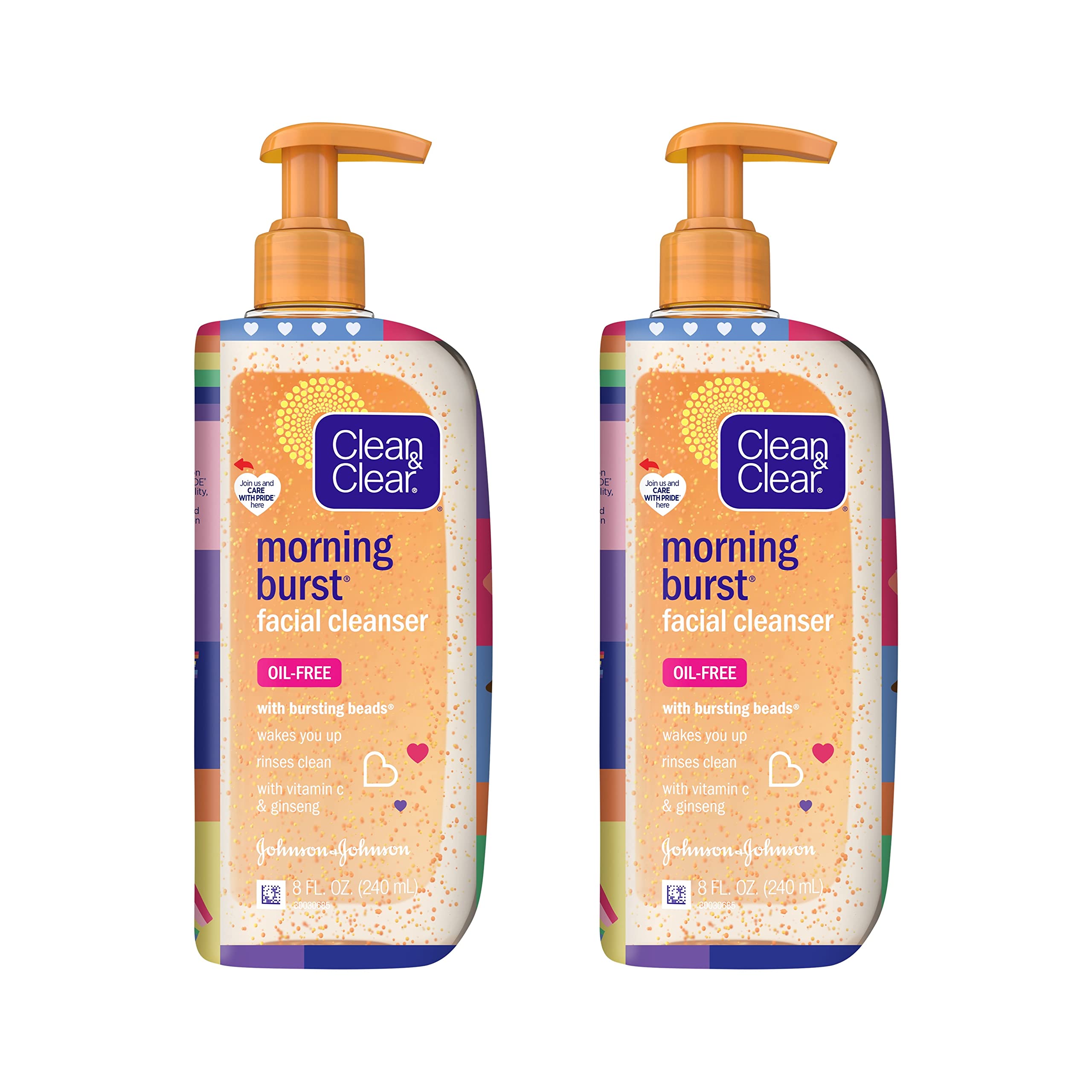 Clean & Clear Morning Burst bottle front view shows vitamin C and ginseng benefits