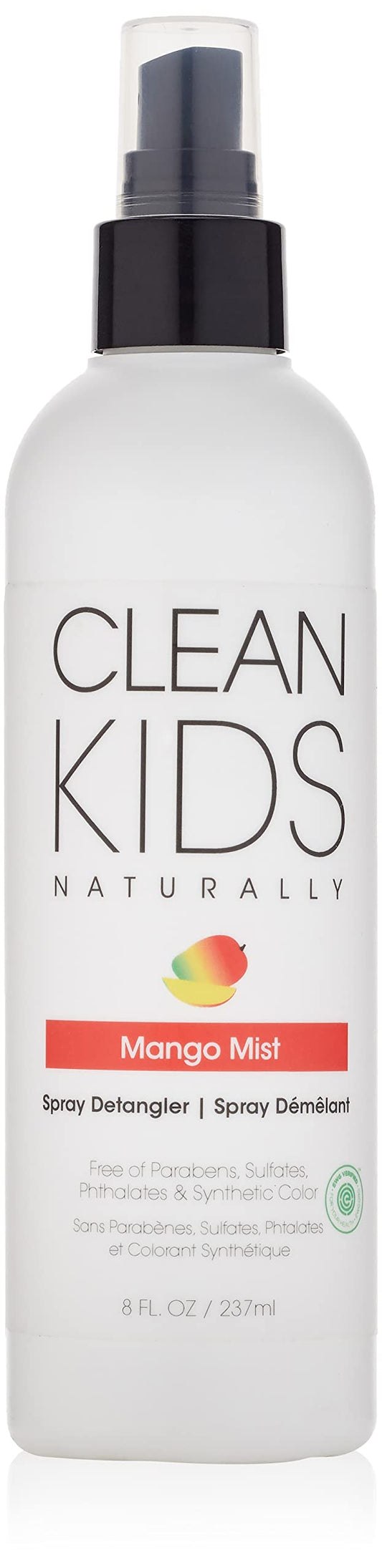 Clean Kids Naturally Mango Mist Spray Detangler bottle with mango imagery for smooth detangling
