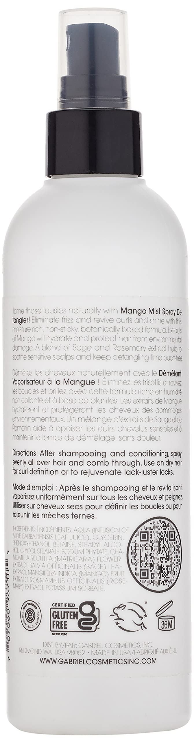 Close-up of Clean Kids Naturally Mango Mist with mango and rosemary highlights nourishing, non-sticky detangler for kids