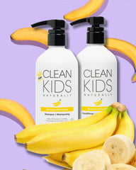 Ingredients close-up shows coconut-free and paraben-free formula in Clean Kids Naturally Tropical Shampoo.