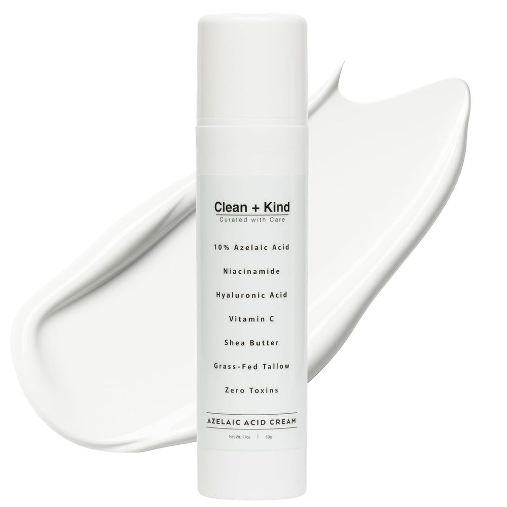 Clean + Kind Azelaic Acid 10% Cream jar shows packaging and even-tone potential.