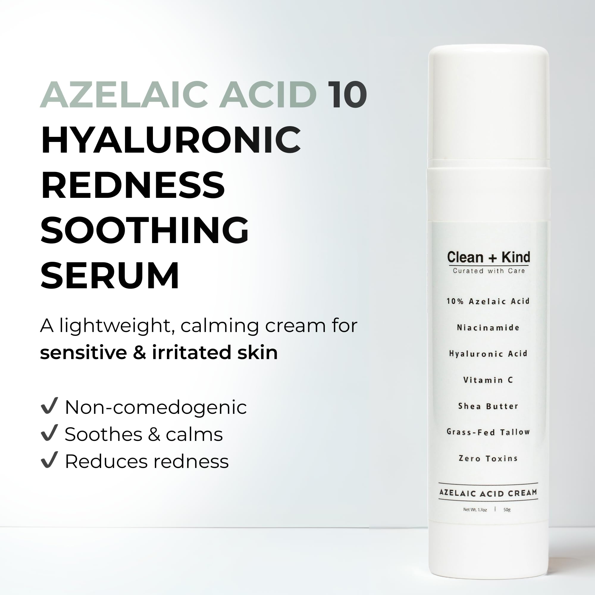 Close-up of Clean + Kind Azelaic Acid cream texture indicating refined pores and glow.