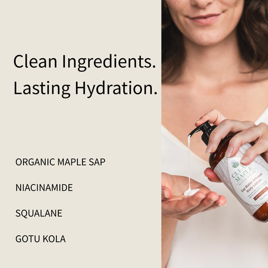 Clean Maple Hydrating Body Lotion texture close-up with silky finish
