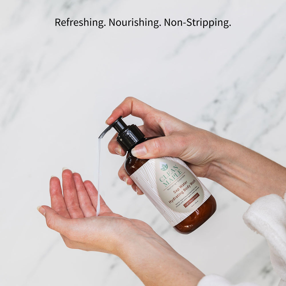 Clean Maple Sap Water Hydrating Body Wash enriched with organic shea butter for deep-soft nourishment.