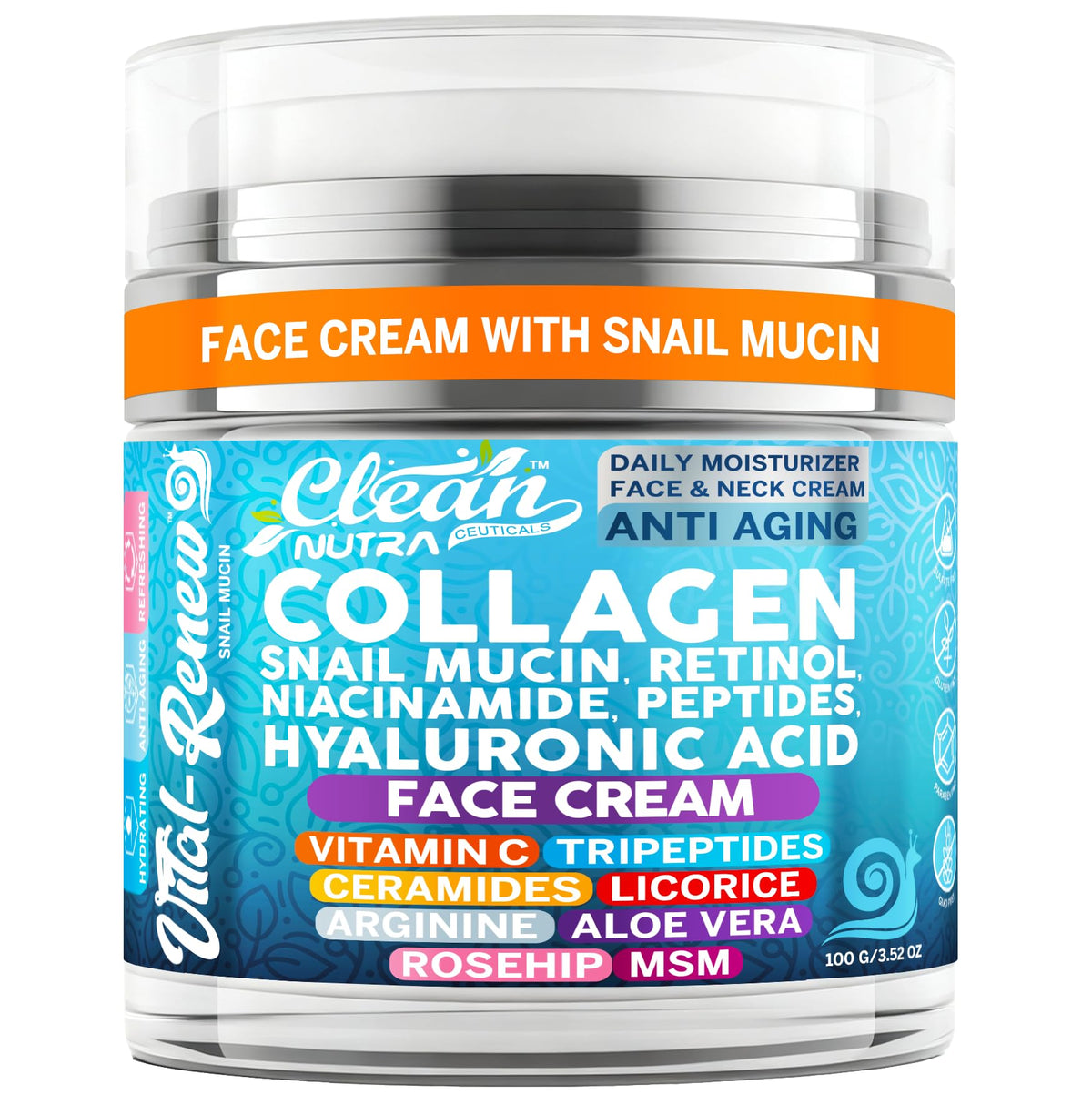Clean Nutraceuticals Vital Renew snail mucin bottle for daily hydration